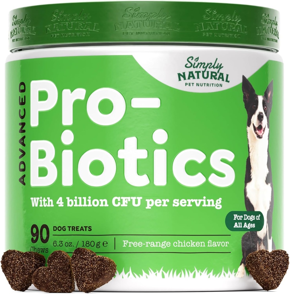 Probiotica voor honden met 4 miljard CFU, 90 Probiotische hondenkauwen voor alle rassen - helpt bij het voorkomen van diarree, verbeteren Gut Health en spijsverteringssysteem