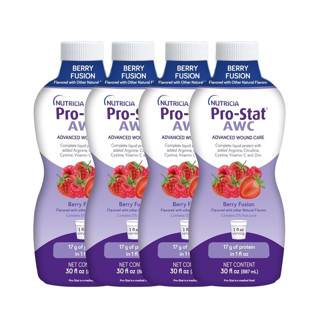 Pro-Stat Advanced Wound Care (AWC), Concentrated Liquid Protein Medical Food - Berry Fusion Flavor, 30 Fl Oz fles (geval 4)