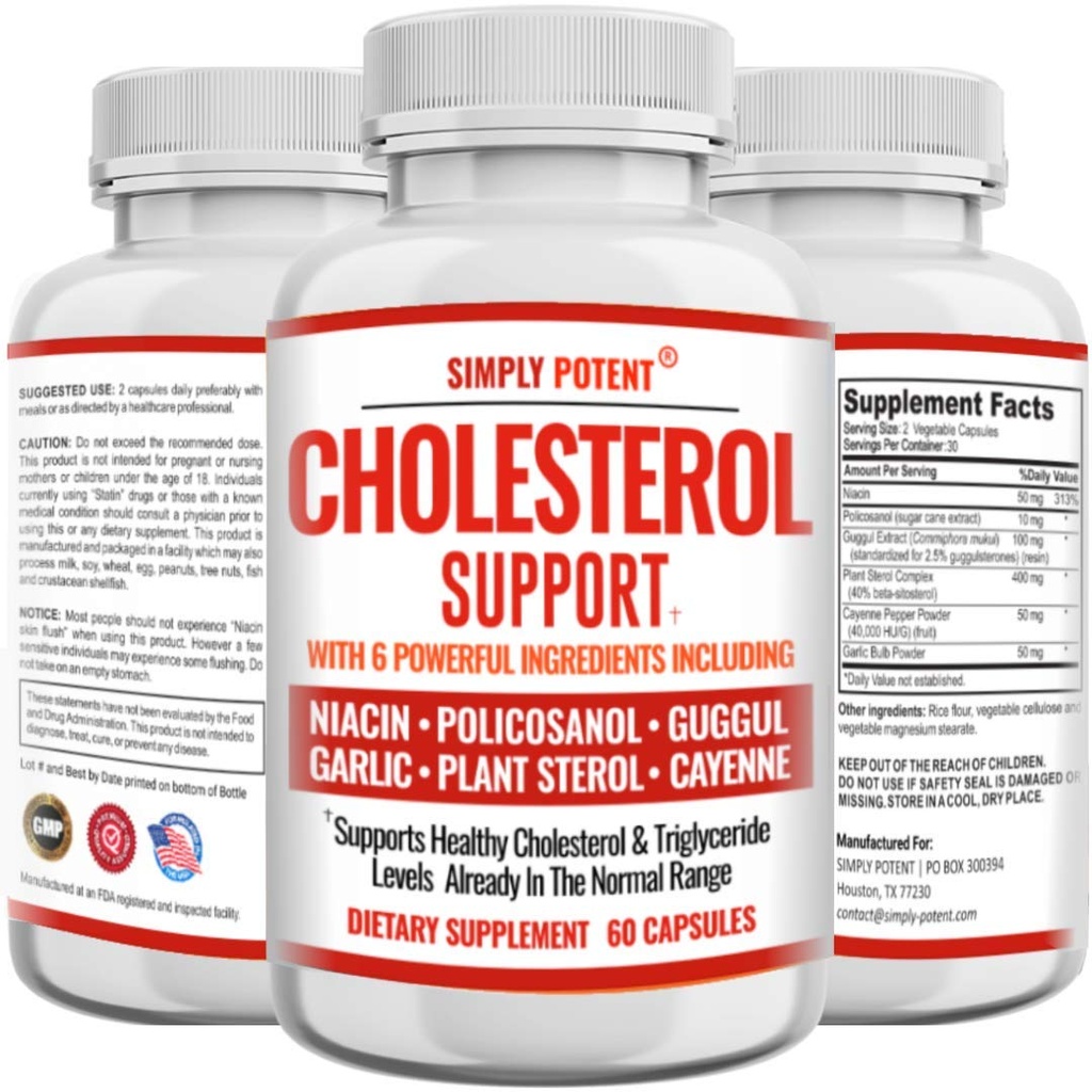 Cholesterol verlagen supplement dat werkt, ondersteunt lagere hoge cholesterol, triglyceride, LDL & verhogen HDL Natuurlijk, Hart gezonde natuurlijke capsules met Knoflook, Plant Sterolen, Niacin, Guggul, 60 Ct