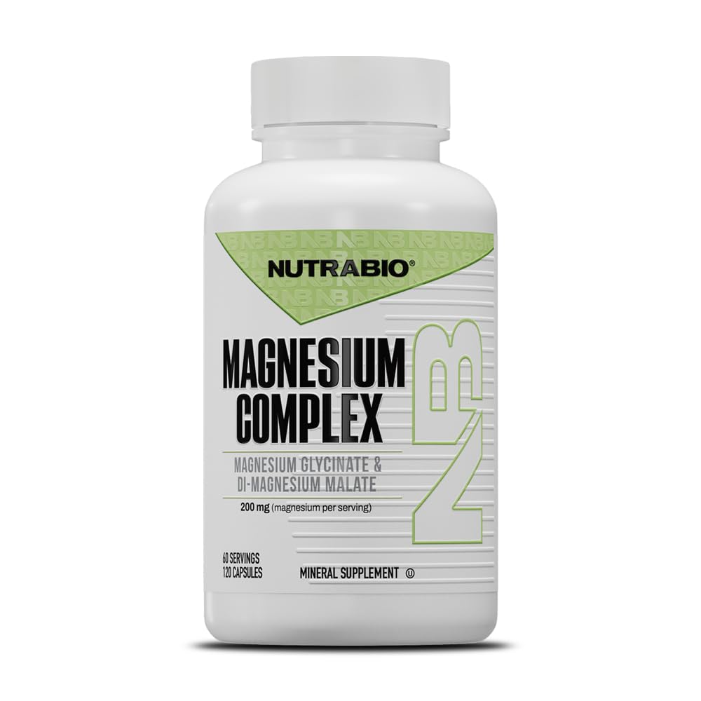 NutraBio Magnesium Supplement, Magnesium Glycinate for Sleep, Biglycinate, D-Magnesium Malate, Muscle & Nerve Support, for Men and Women, 120 Plantaardige Capsules