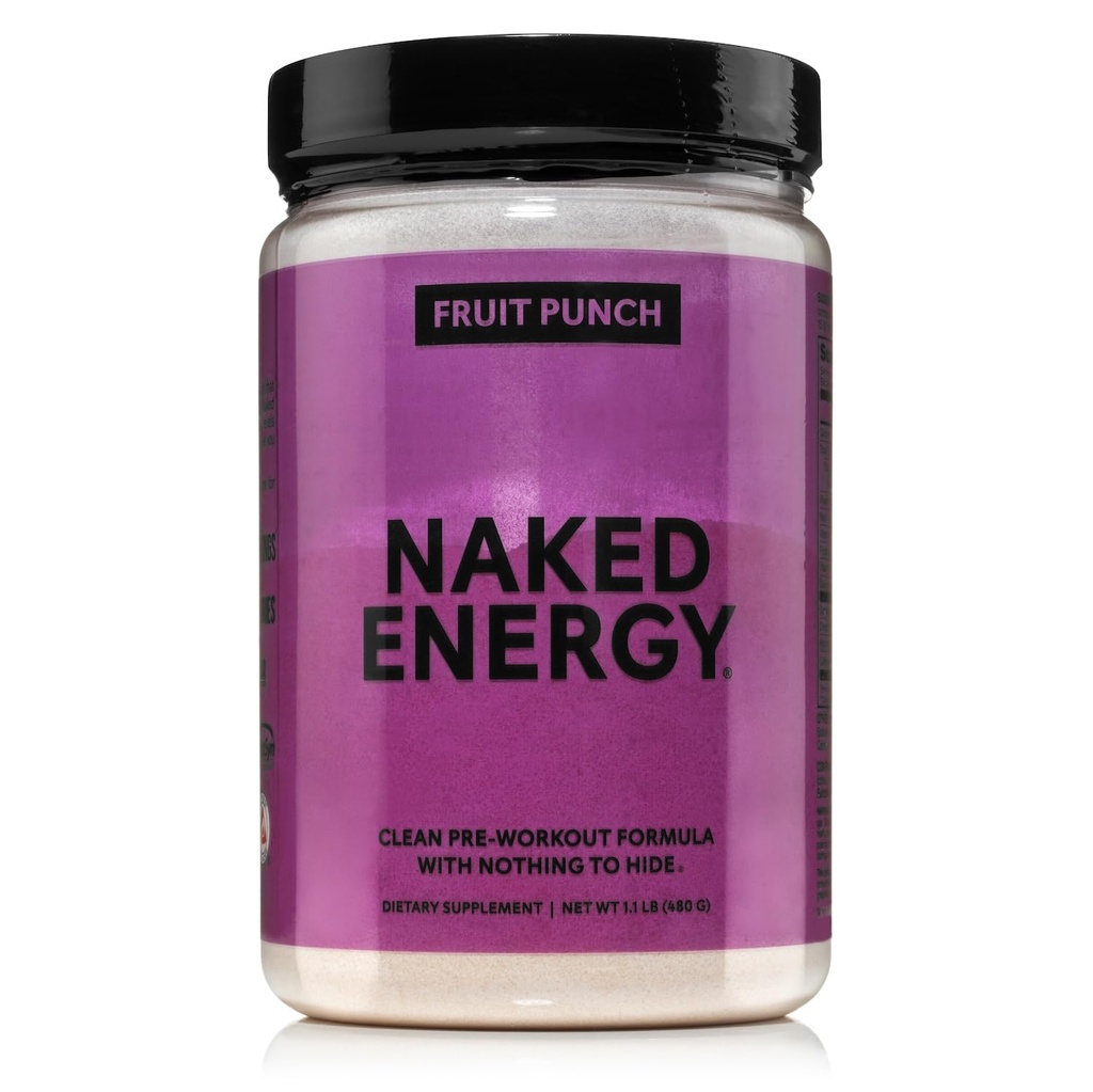 Naked Fruit Punch Energie - Clean Pre Workout supplement voor mannen en vrouwen, Veganistisch vriendelijk, Geen toegevoegde zoetstoffen, kleuren of smaken - 30 porties