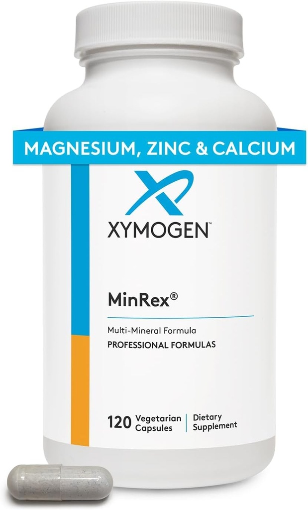 XYMOGEN Calcium, Magnesium Zinc MinRex Multi-Mineral Supplements - with Iodine, Selenium and Potasium to Support Mineral Repletion + Sports Nutrition (120 Soy, Gluten and Dairy-Free Capsules)