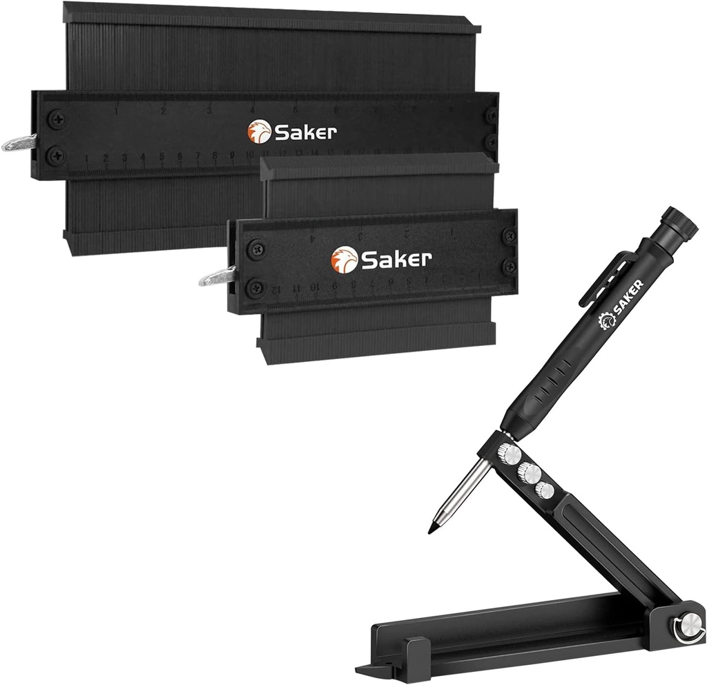 Saker Multifunctionele Scribing Tool&Saker Contour Duplication Gauge(10 Inch+5 Inch) (BLACK)