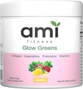 Glow Greens Poeder, Collageen met Probiotica, Vitaminen, Digestieve Enzymen, Superfoods, Gut Health, Bloating Relief, Radiant Skin, Natural Glow, Spirulina, 30 SVG, Mango