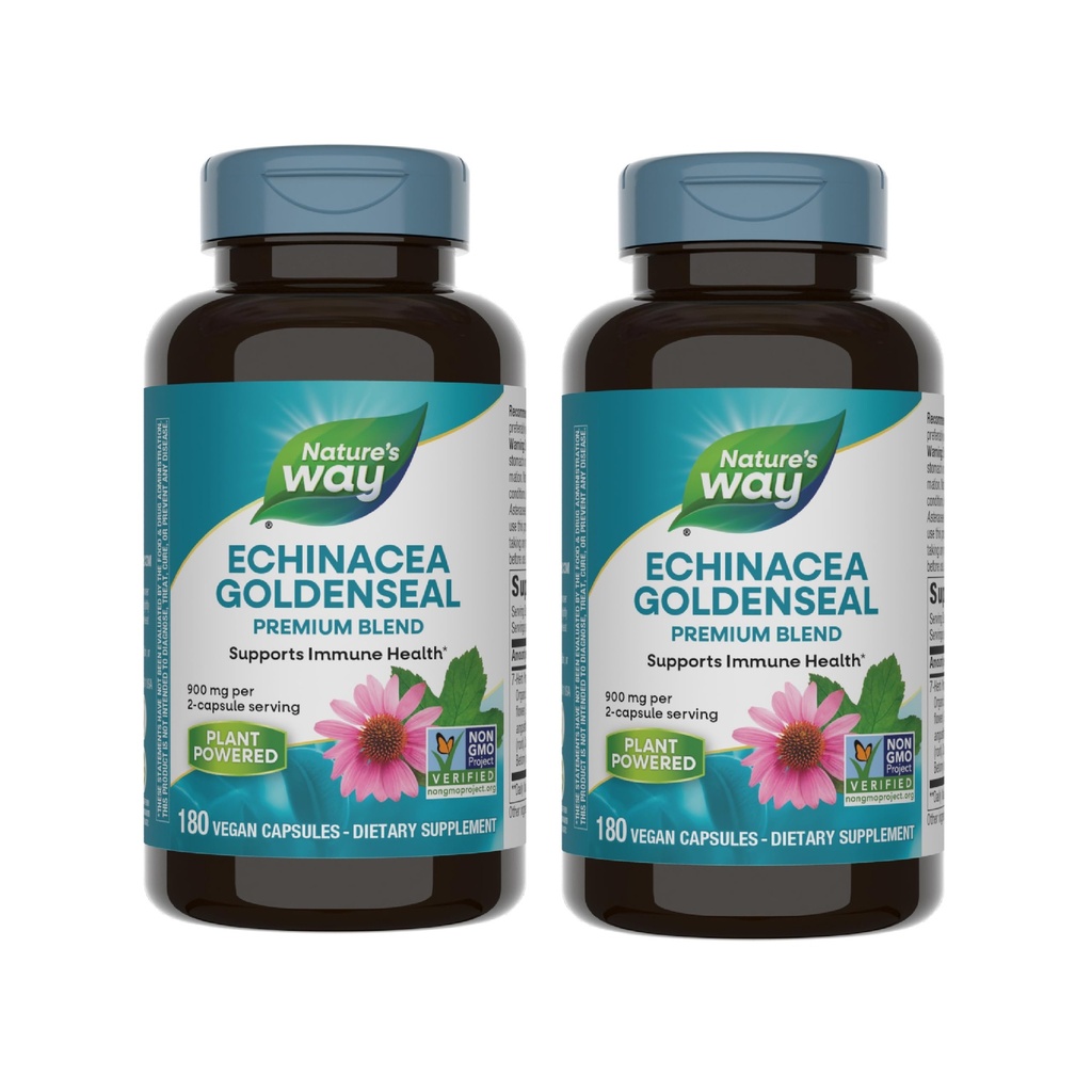 Nature's Way Echinacea Goldenseal - 900 mg Echinacea 7 Herb Blend per 2-capsule portie - For Immune Support* - With Cayenne Pepper, Gentian & Burdock - Gluten Free - 180 Vegan Capsules (pack of 2)