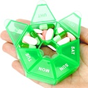 Pillen Organisator, Pill Box, Kleine pillen Case, Medicine Organizer 1 Time a Day, Weekly Medicine Organizers, Containers, Pil Daily Medicines Holder Travel Box 7 Day (Licht Groen)