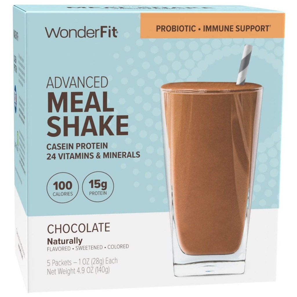 WonderFit By WonderSlim Protein Meal Replacement Shake, Chocolate, Probiotic & Immune Support, Glutenvrij (5ct)