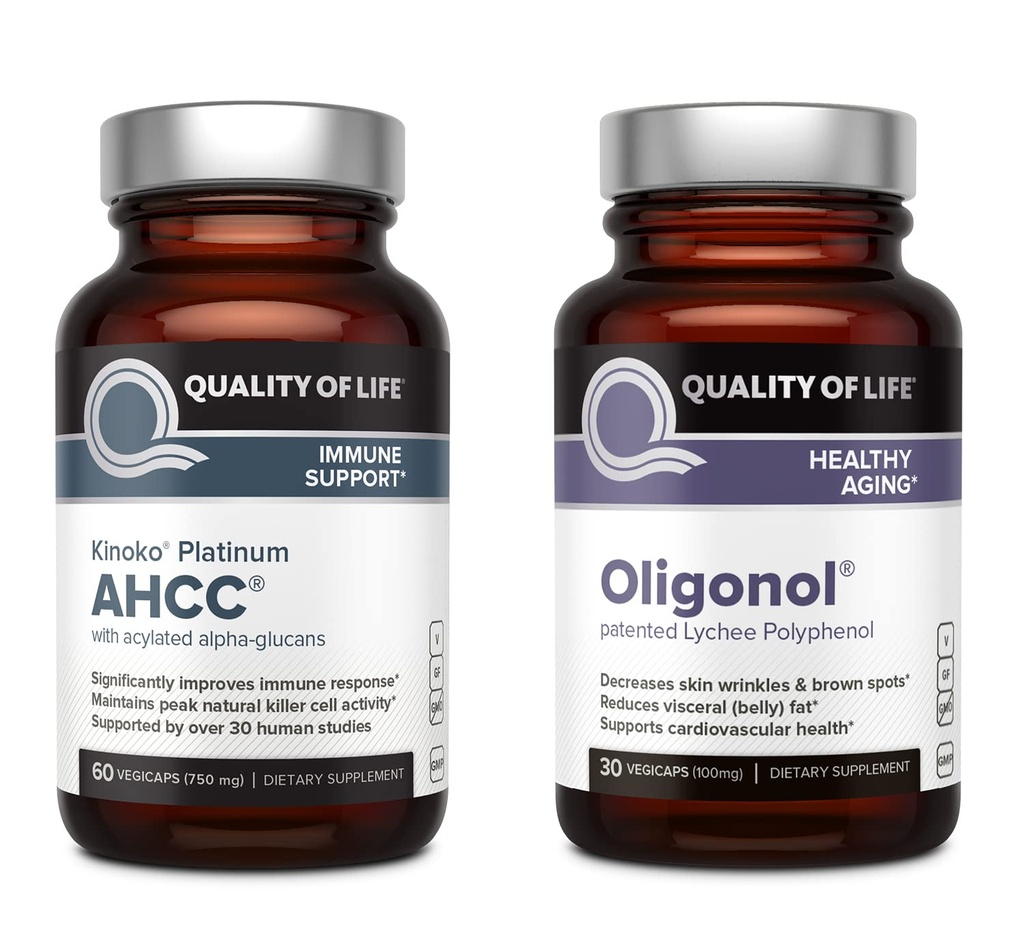 Kwaliteit van het leven Kinoko Platinum AHCC 750 mg en Oligonol Lychee Extract - voor Immune Support, gezonde veroudering
