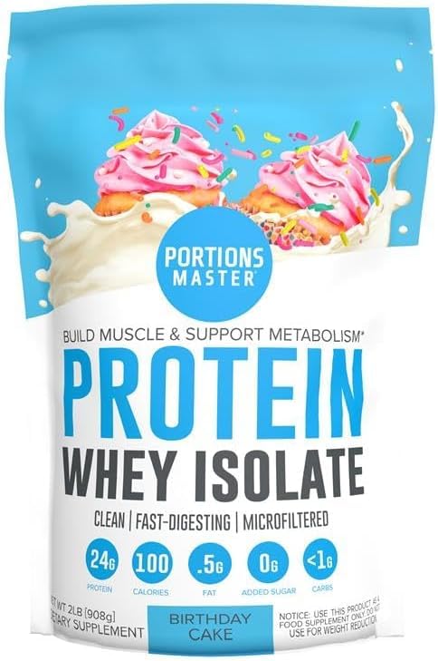 Portions Master CFM Whey Isolate 2LB, 23g (Birthday Cake)