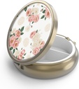 Pill Case Pill Box met Mirror Retro 3 Compartiment Kleine pil Case voor Purse of Pocket Bronze Kleine Roud pil Box of vitamines, Visolie, Supplementen, Pill Bevat reizen Gifts( Retro Pink Floral)