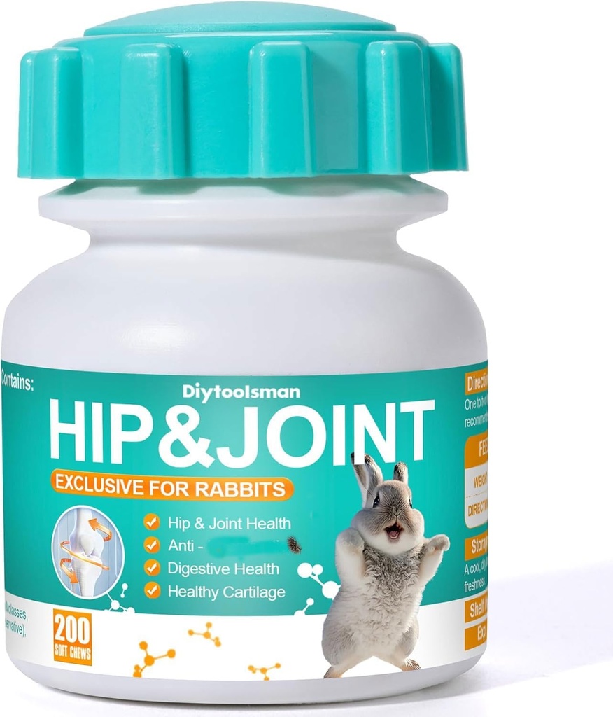 Joint Support Rabbit, 200 Tablets, Anti-Inflammatory Support for Rabbits with Glucosamine, Chondroitin, and MSM, Joint Pain Relief, Promote Cartilage Growth, Vet-Approved Science Formula