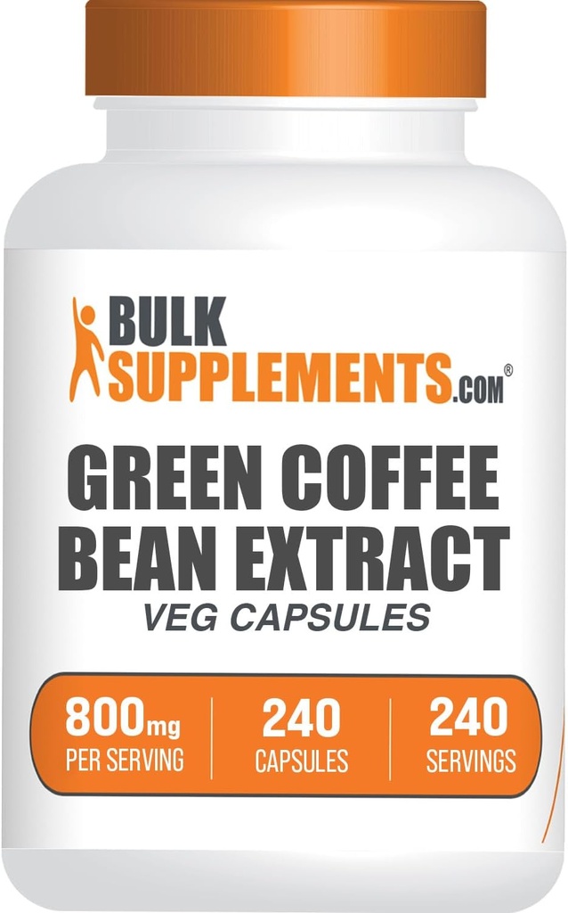 BulkSupplements.com Green Coffee Bean Extract Capsules - Green Coffee Bean Supplements, Green Coffee Bean Capsules - Green Coffee Bean 8000mg, Vegan - 1 capsule per portie, 240 Veg Capsules