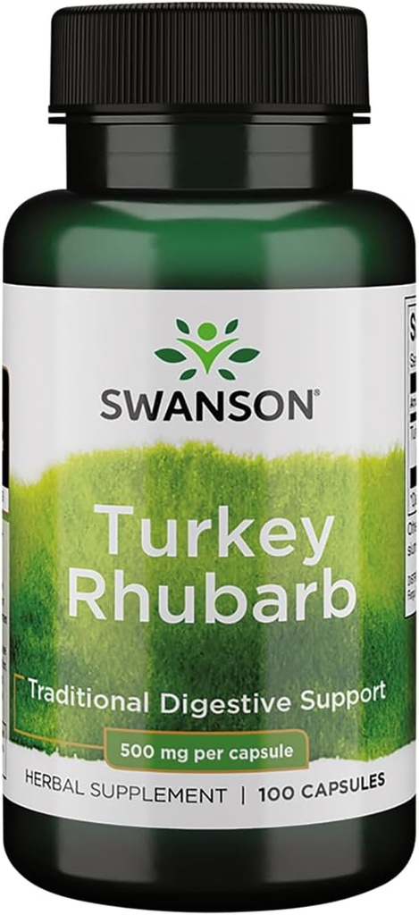 Swanson Turkije Rabarber - Traditioneel kruidensupplement ter bevordering van spijsverteringsondersteuning en gastro-intestinale gezondheid - natuurlijke formule - (100 capsules, 500 mg elk)