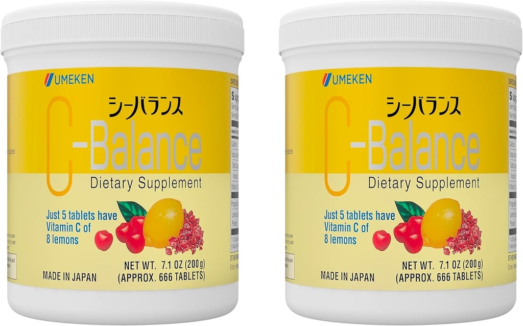 Umeken C-balance kauwbare vitamine C-supplementen, hoge potentie voor volwassenen en kinderen, met Citroenzuur en Gamma-linoleenzuur, vitamine C kauwtabletten, 7,1 Ounce, 200g, 4,5 maanden levering, Pack van 2