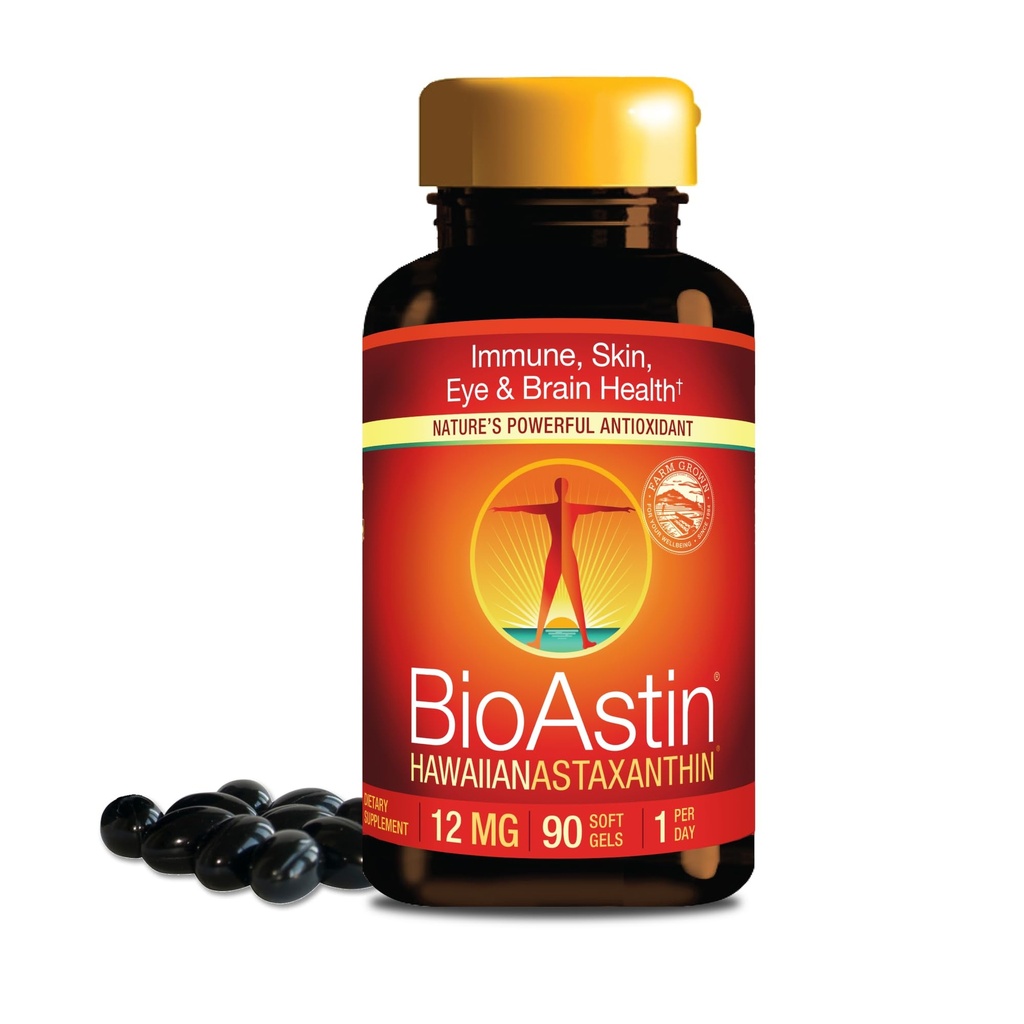 Nutrex Hawaii BioAstin Hawaiian Astaxanthine - 12mg, 90 Softgels - Farm-Direct Premium Antioxidant Supplement to Support Eye, Skin, Joint & Immuun System Health - Non-GMO & Gluten-Free