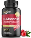 D-Mannose 1500mg, 120 Capsules met Dandelion Herb en Cranberry Extracten, Natuurlijke Urinaire Tract Reiniging voor UTI Ondersteuning, Flushing en Ontgifting van Onzuiverheden, voor mannen en vrouwen.