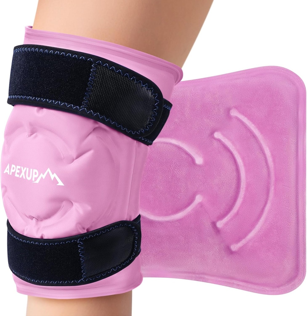 APEXUP Ice Pack for Knee Pain Relief, Large Reusable Wrap After Surgery, Flexible Gel Cold Pack for Injuries, Pain Relief for Back, Shoulder, Elbow, Ankle and Leg (Pink, L, 1PK)