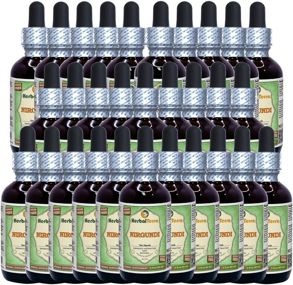 Nirgundi (Vitex Negundo) Gedroogde Leaf Alcoholvrije Liquid Extract (Brand Name: HerbalTerra, Trots Made in USA) 30x2 oz