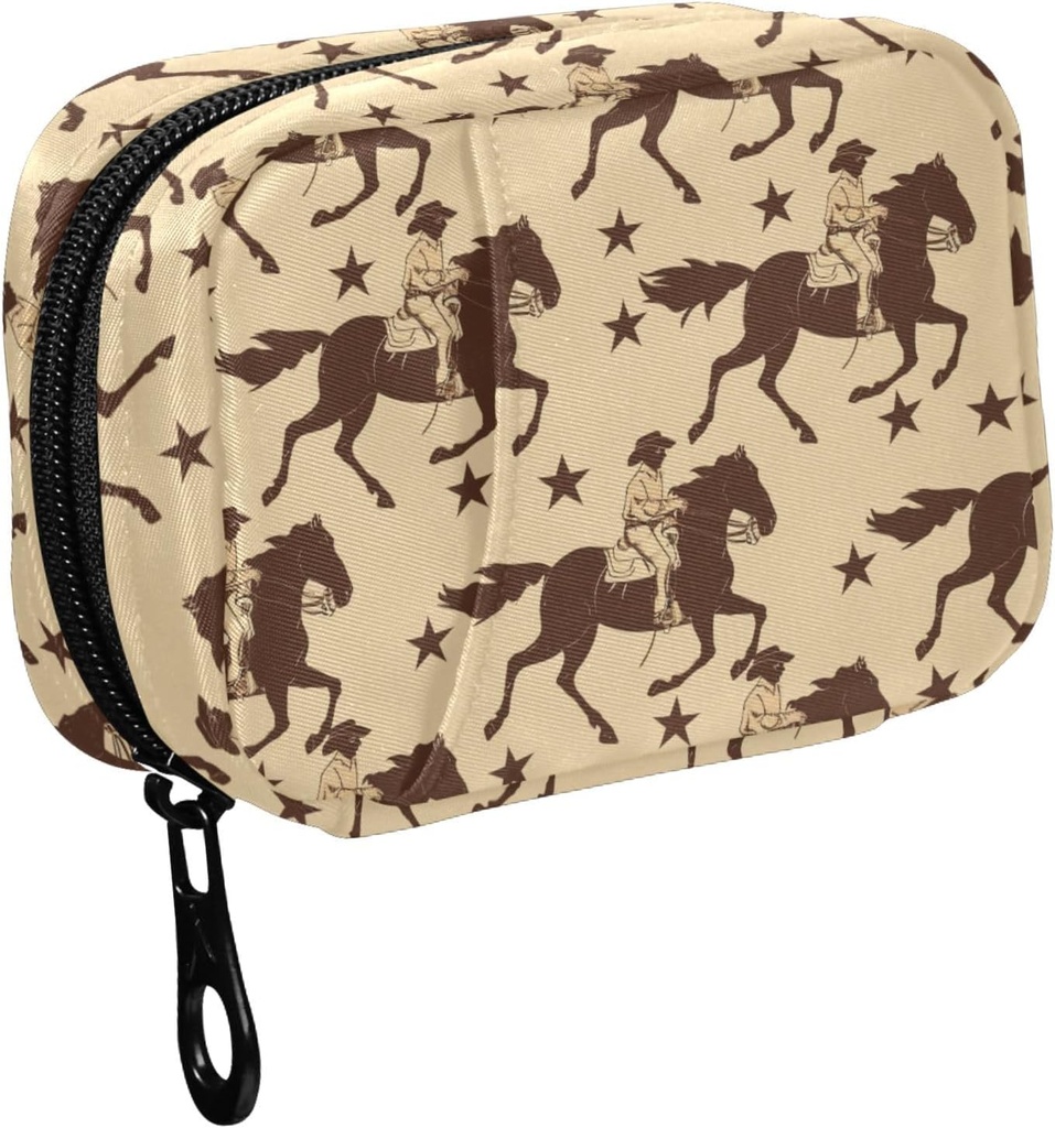 Fustyad Brown Western Running Cowboy Horse en Sterren Silhouette pil Organizer voor Purse, Weekly Portable Pill Box met rits naar opslag Vitaminen Visolie Medicijnen Supplementen