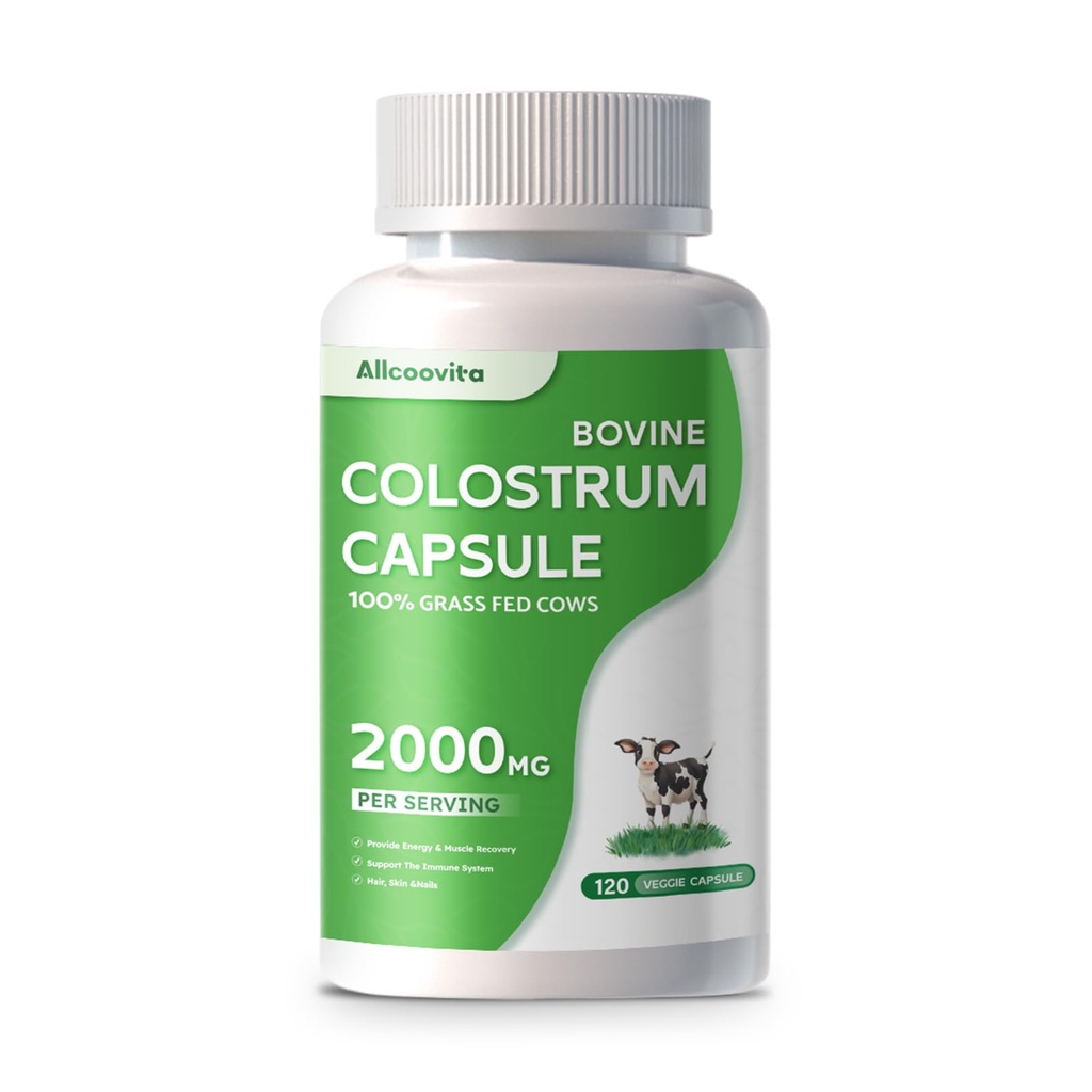 Bovine Colostrum Capsules Supplement 2000mg- 120 Capsules - Gut Health, Muscle Recovery, Energy, Hair, Skin and Immune Supplement 