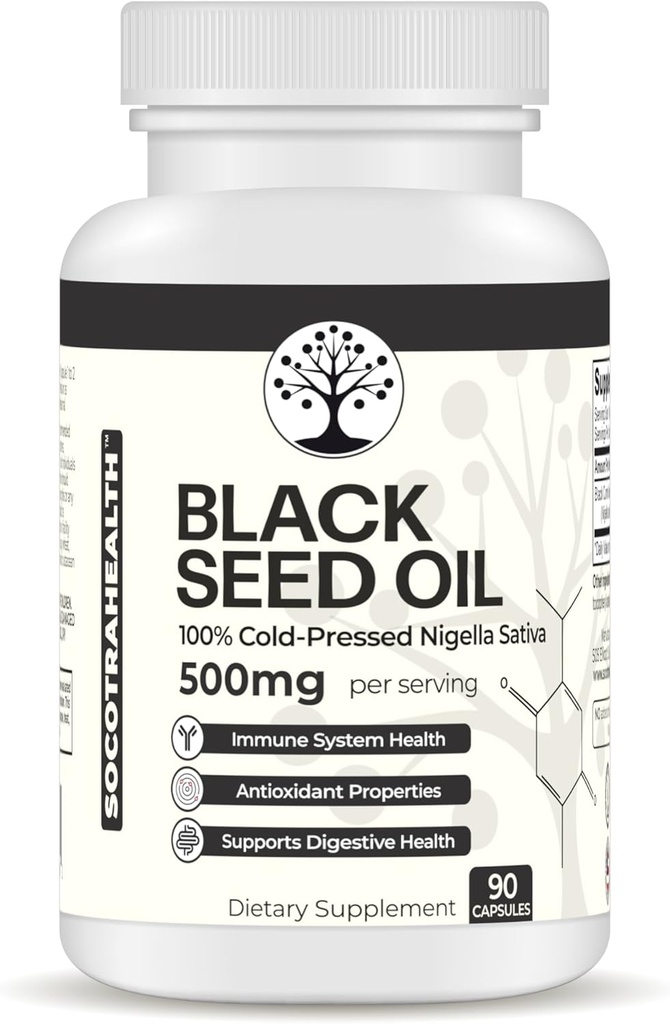 Black Seed Oil - 100% Cold-Pressed Black Cumin Nigella Sativa - Antioxidant, Immune and Digestive System Support - Non-GMO, Gluten Free - 500 mg per Serving - 90 Vegan Capsules
