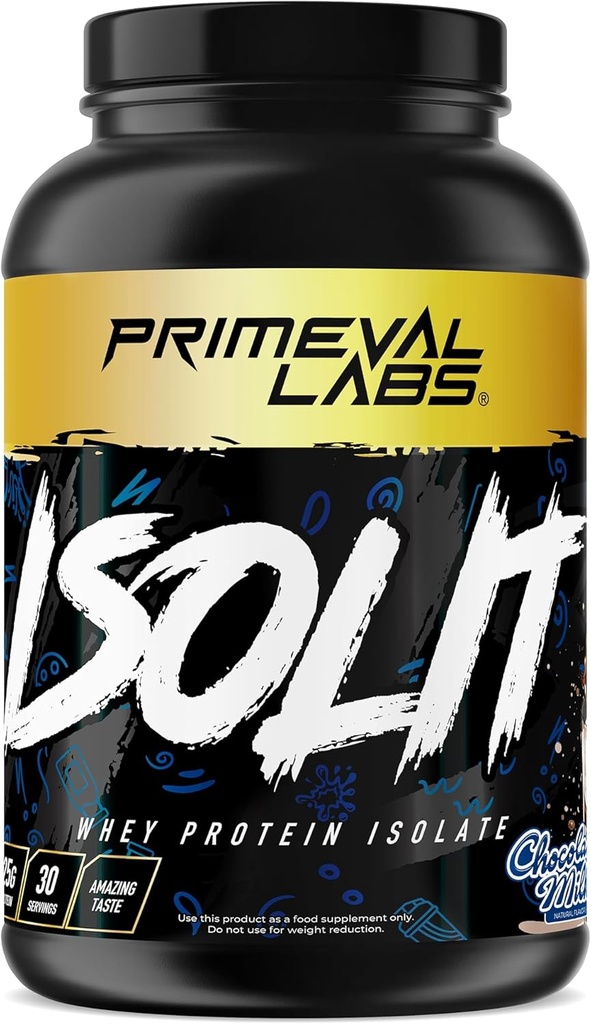Primeval Labs ISOLIT - Wei Proteïnepoeder, 100% Wei Isolaat, 25g Proteïne, BCAA's, Fast Absorbing, Easy Digesting (Chocolaat Melk, 2lb)
