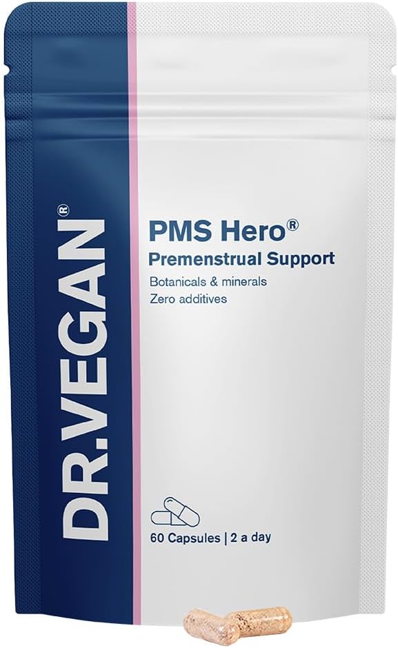 DR.VEGAN PMS Hero, PMS Support Supplement voor vrouwen en Bloating Relief Formula met Shatavari, Dong Quai, Dandelion Root en KSM-66 Ashwagandha, 60 Supplementen