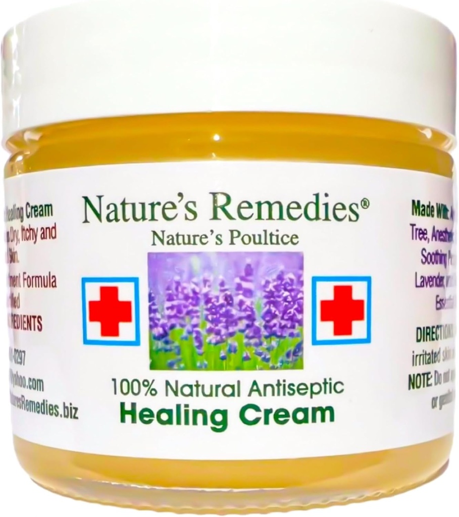 "100% Natural Antiseptic Healing Cream" Genees en kalmeert geïnfecteerde huid, Bed Sorries, Pressure Sores, Wounds, Pijnlijke Ulcers, Jeuk, Scrapes, Rashes, Cuts, Burns, Poison Ivy, Eczema, Psoriasis 2 oz.