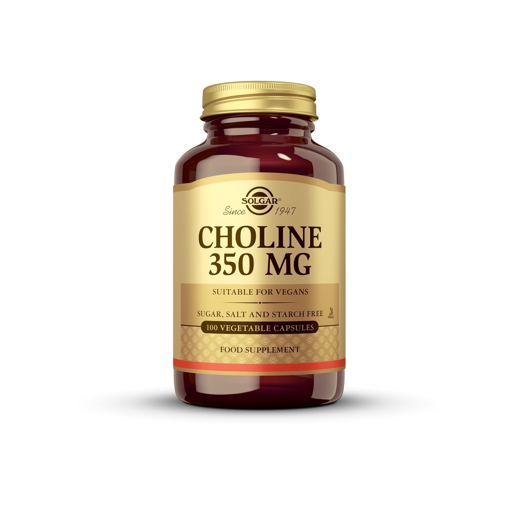 Solgar Choline 350 mg - 100 plantaardige capsules, Verpakking van 2 - Niet-GMO, Veganistisch, Kosher - 200 Totaal porties