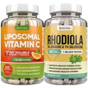 DACHA Premium Immune & Focus Enhancement Bundle - Liposomale Vitamine C en Rhodiola, voor Ultimate Mood, Immune, Mind Health Support, Ultra Absorb Combo met Potent Ascorbyl Palmitate & Bioperine