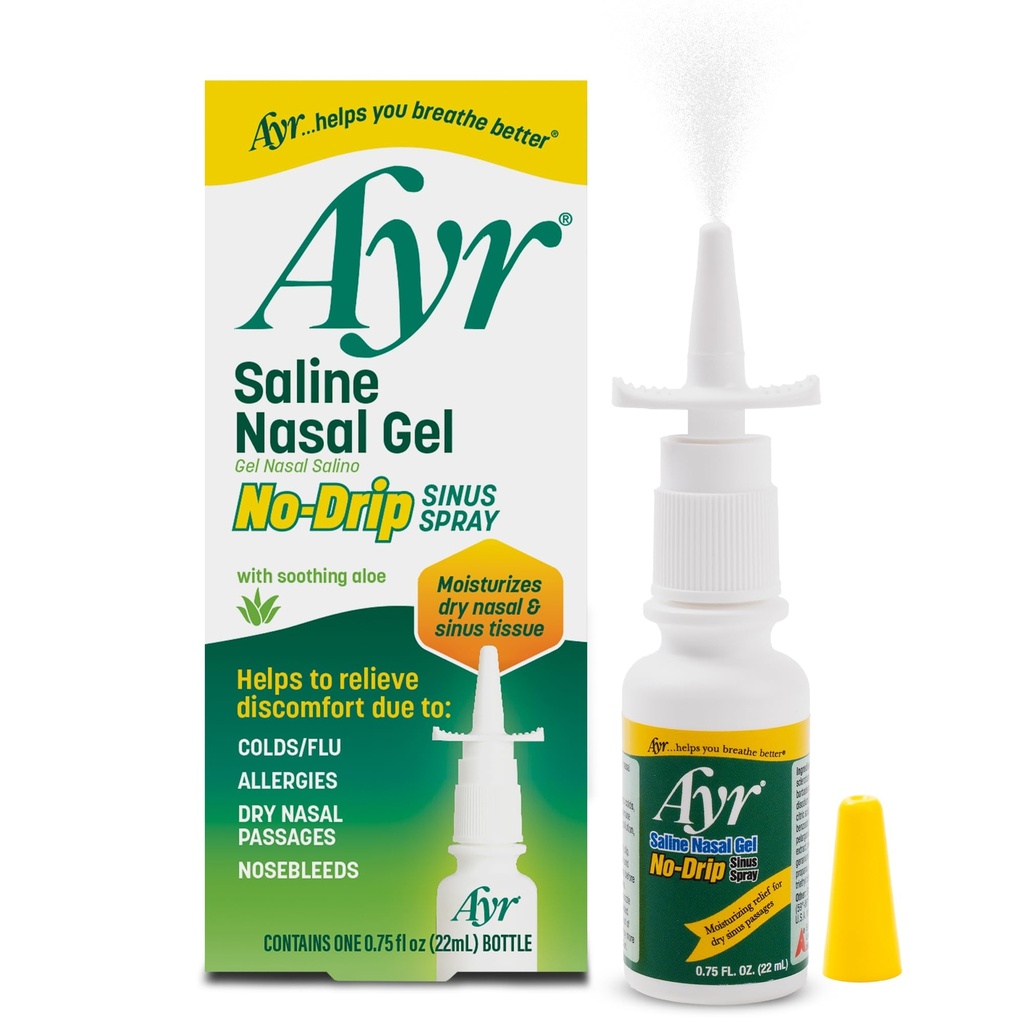 Ayr Saline Nasal Gel Geen druppel Sinus Spray met verzachtende Aloë Vera, 0,75 Fl Oz Spray Bottle, (verpakking van 1)