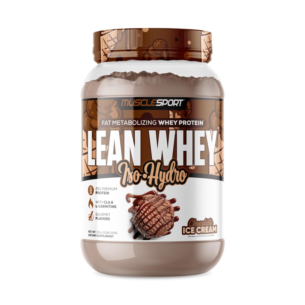 MuscleSport Lean Whey Revolution™ Protein Powder - Whey Protein Isolate - Low Calorie, Low Carb, Low Fat, Incredible Flavors - 25g protein per scoop - 2lb Chocolate Ice Cream
