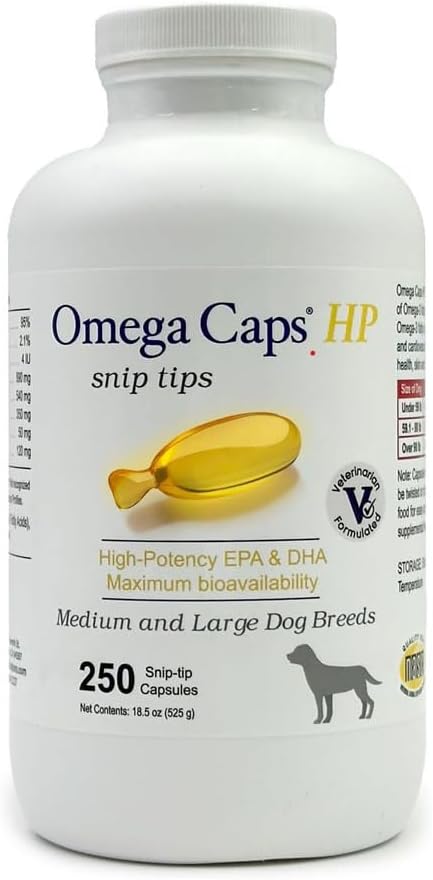 Omega Caps HP Snip Tips voor middelgrote en grote honden hoge potentie EPA en DHA Maximale biologische beschikbaarheid Visolie Supplement Vet Geformuleerd in USA huidjas Joint en Heart Health 250 Capsules