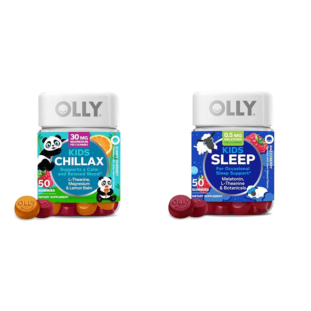 OLLY Kinderen Chillax Gummies L-Theanine Magnesium Lemon Balm 50 Tellen & Slaap Gummies 0,5mg Melatonine L Theanine Kamille Citroen Balm 50 Tel.
