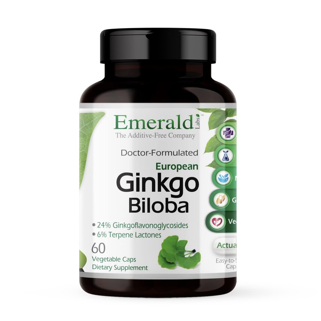 EMERALD LABS Ginkgo Biloba Extract - Brain Health Supplement - Biedt Antioxidant & Energy Support - 60 plantaardige capsules (30 dagen levering)