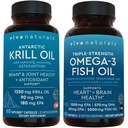 Antarctica Krill Oil and Triple-Strength Omega 3 Fish Oil Bundle, 1250 mg Krill Oil & 2.200 mg Fish Oil Per Serving Providing Omega 3 EPA and DHA