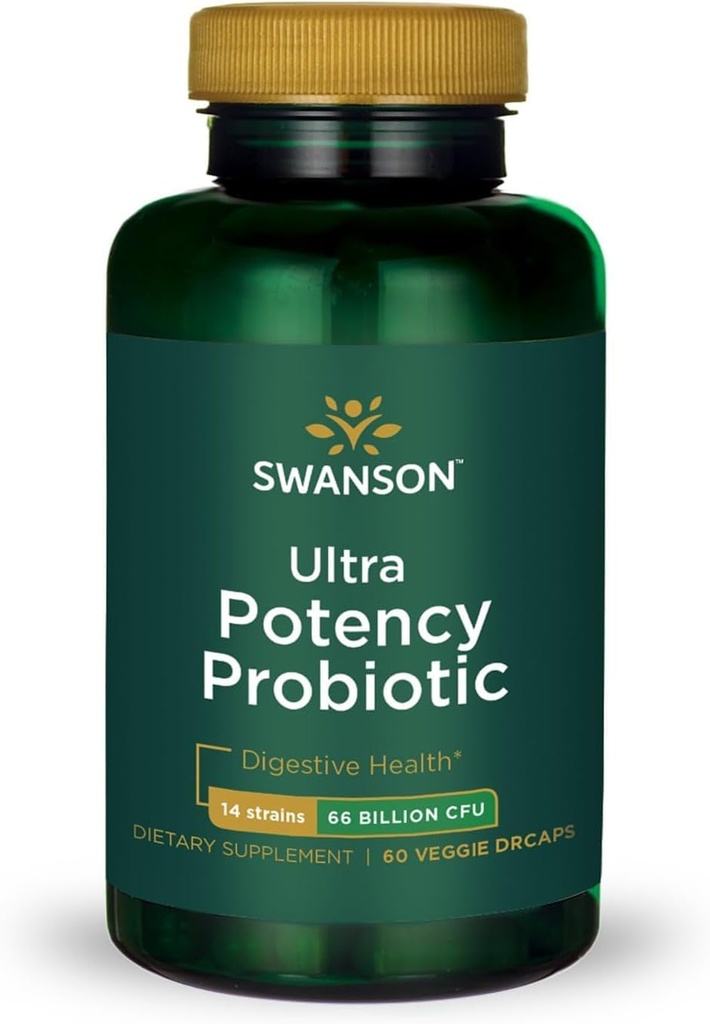 Swanson Ultra Potency Probiotic Digestive Health Immune System Support 66 Miljard CFU Prebiotic NutraFlora scFOS 60 DRcaps Veggie Capsules (Caps)