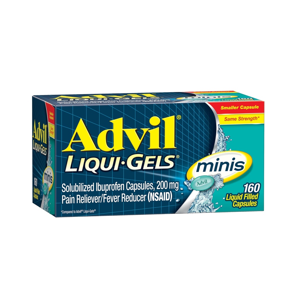 Advil Liqui-Gels Minis Pain Reliver and Fever Reducer, Pain Medicine for Adults with Ibuprofen 200mg for Pain Relief - 160 Liquid Filled Capsules