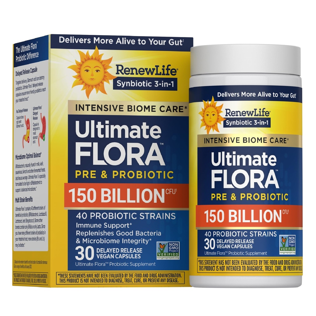 Renew Life Ultimate Flora Adult Ultimate Care Probiotic, 150 Miljard, 30 Caps (Package May Vary)