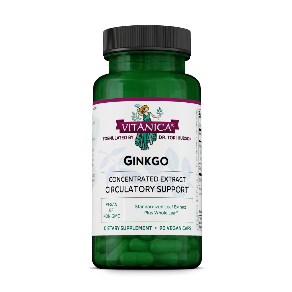 Vitanica Ginkgo - Brein Health Supplement - Ondersteunt de bloedstroom en circulatie bij vrouwen en mannen - Herbal Supplement dat Ginkgo Extract & Leaf - Lady - 90 Capsules gebruikt