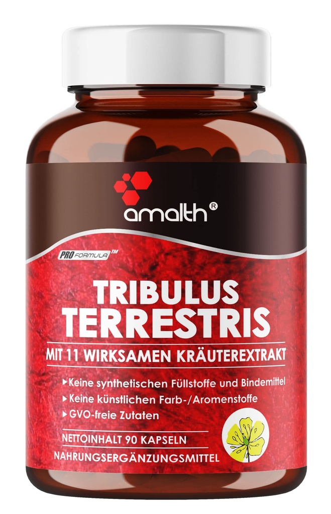 Amalth Tribulus Terrestris, 20:1 Extract per portie, Hoogste Potentie met Ashwagandha, Saw Palmetto, Shilajit 120 Capsules