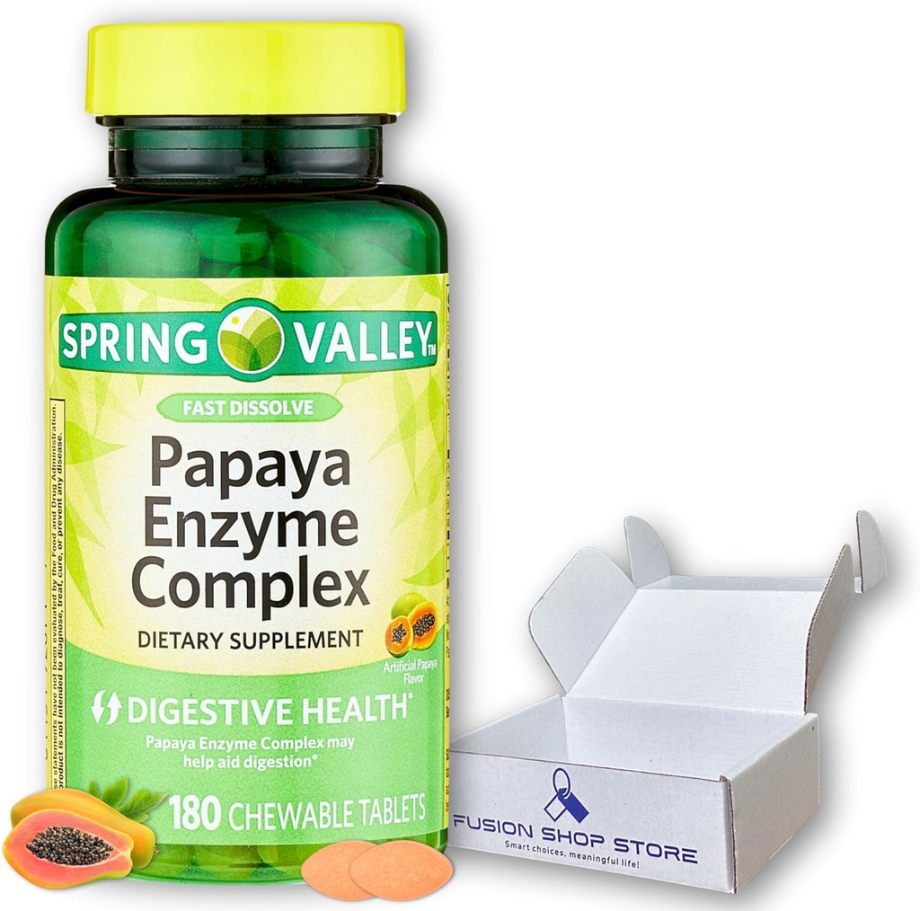 Papaya Enzymen Kauwbare- Complexe tabletten Dieetsupplement, 180 Telling (pakket van 1), Ingepakt door Fusion Shop Store