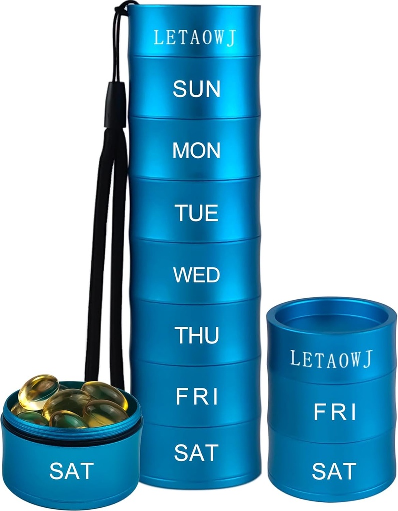 Week Reizen Stapelbare pil Organisator, grote capaciteit metalen pil geval 7-Dag Compartiment Medicine Box Waterdichte pil Container Vitamine Aluminium Opbergdoos voor olie, vitaminen, pillen en supplementen