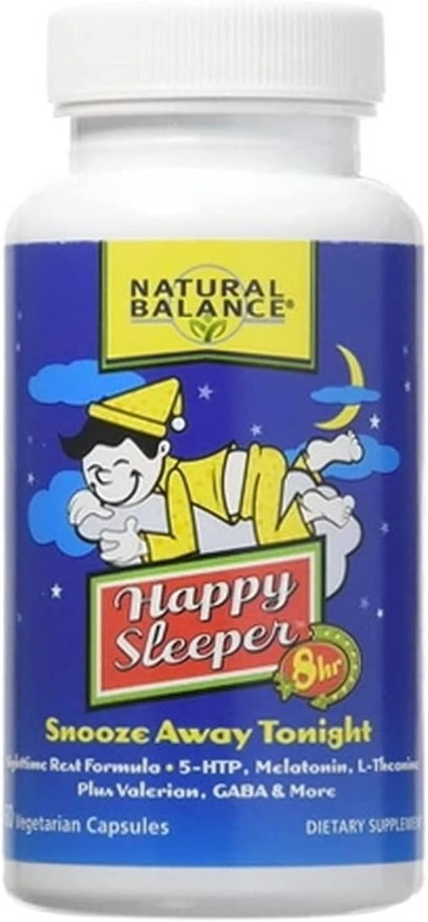 Natuurlijke Balance Happy Sleeper - 60 Vegetarische Capsules - met 5-HTP, Melatonine, L-Theanine, Valeriaan & GABA