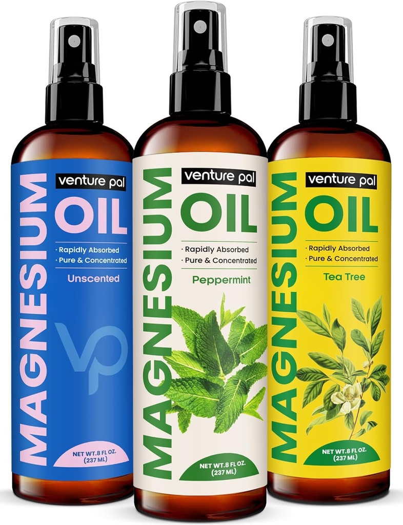 Venture Pal 100% Pure Magnesium Oil Spray met pepermunt, snelle absorptie, minder Sting, ultra-soothing voor slaap & spierontspanning, zeven (grote 8 oz) mineralen