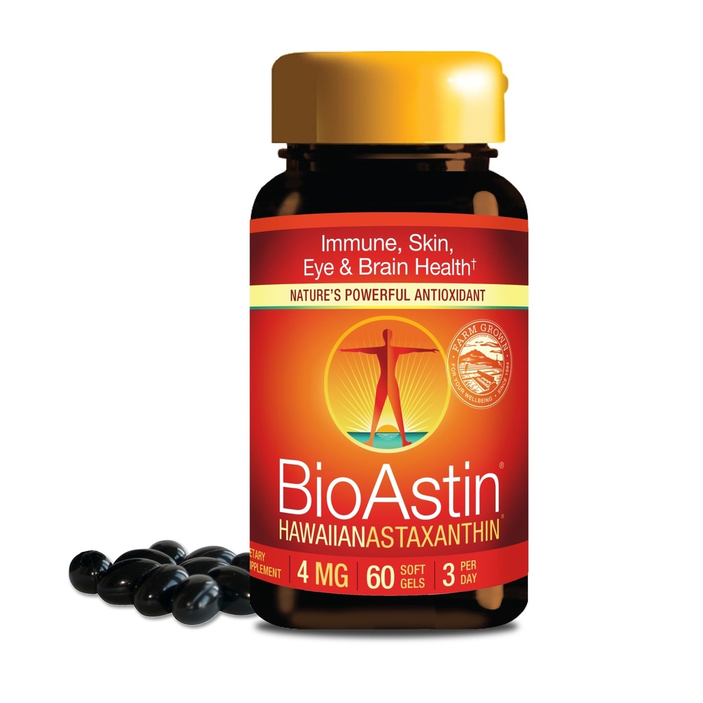 Nutrex Hawaii BioAstin Hawaiian Astaxanthine - 4mg, 60 Softgels - Farm-Direct Premium Antioxidant Supplement to Support Eye, Skin, Joint & Immuun System Health - Non-GMO & Gluten-Free