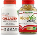 Full Life Hydrolyzed Collageen Supplement - Bovine Collageen Pillen 90 Capsules en Aloë Vera met vitamine E Capsules voor de huid - Hydrating Face Moisturizer - 60 Breekbare Capsules