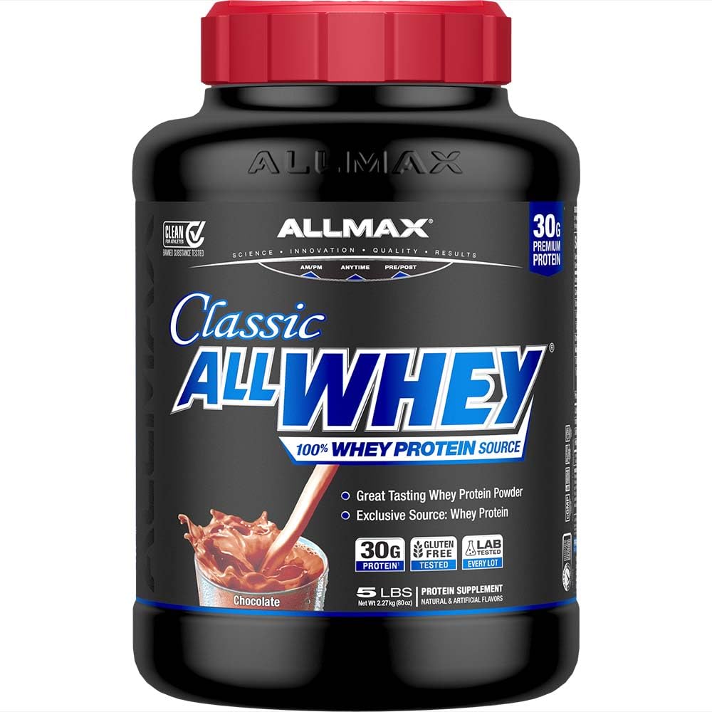 ALLMAX Classic AllWhey Whey Protein Powder, Chocolate, 5 lbs – 30g Protein per Scoop, Gluten Free, Low Sugar, High Protein, Supports Muscle Recovery, Lean Muscle & Post Workout, for Men & Women