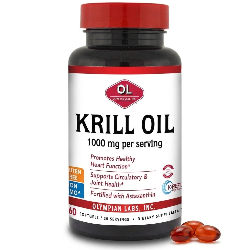 Olympian Labs Antarctica Krill Oil, 1000mg Caps met Astaxanthine, Omega-3, EPA, DHA, Immune, Joint & Brain Support, 60 Softgels