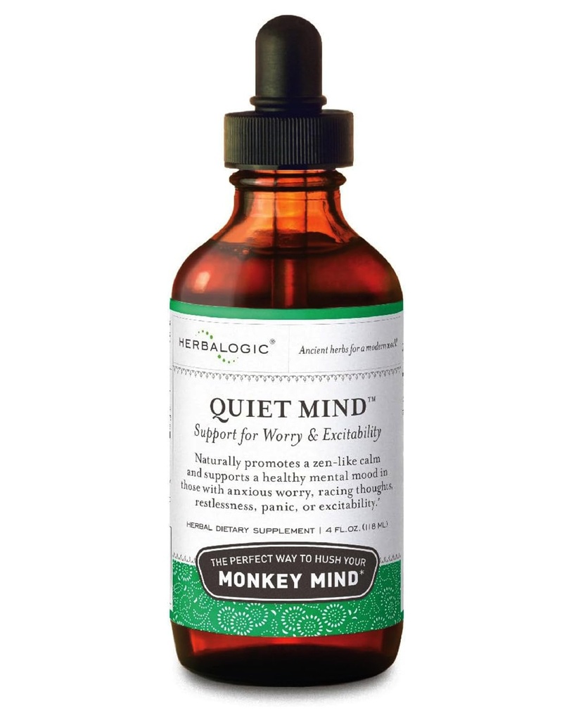 Herbalogic - Quiet Mind Liquid Herb Drops - Non-Sedating, Promotes a Feeling of Zen-like Calm - Eases Anxious Worry and Panicky Mood - Based on the Traditional Chinese Formula Gui Pi Tang - 4 Fl. Oz.